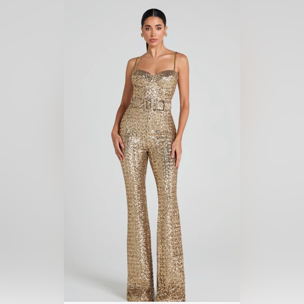 Nadine Merabi Gold Sequin Jumpsuit